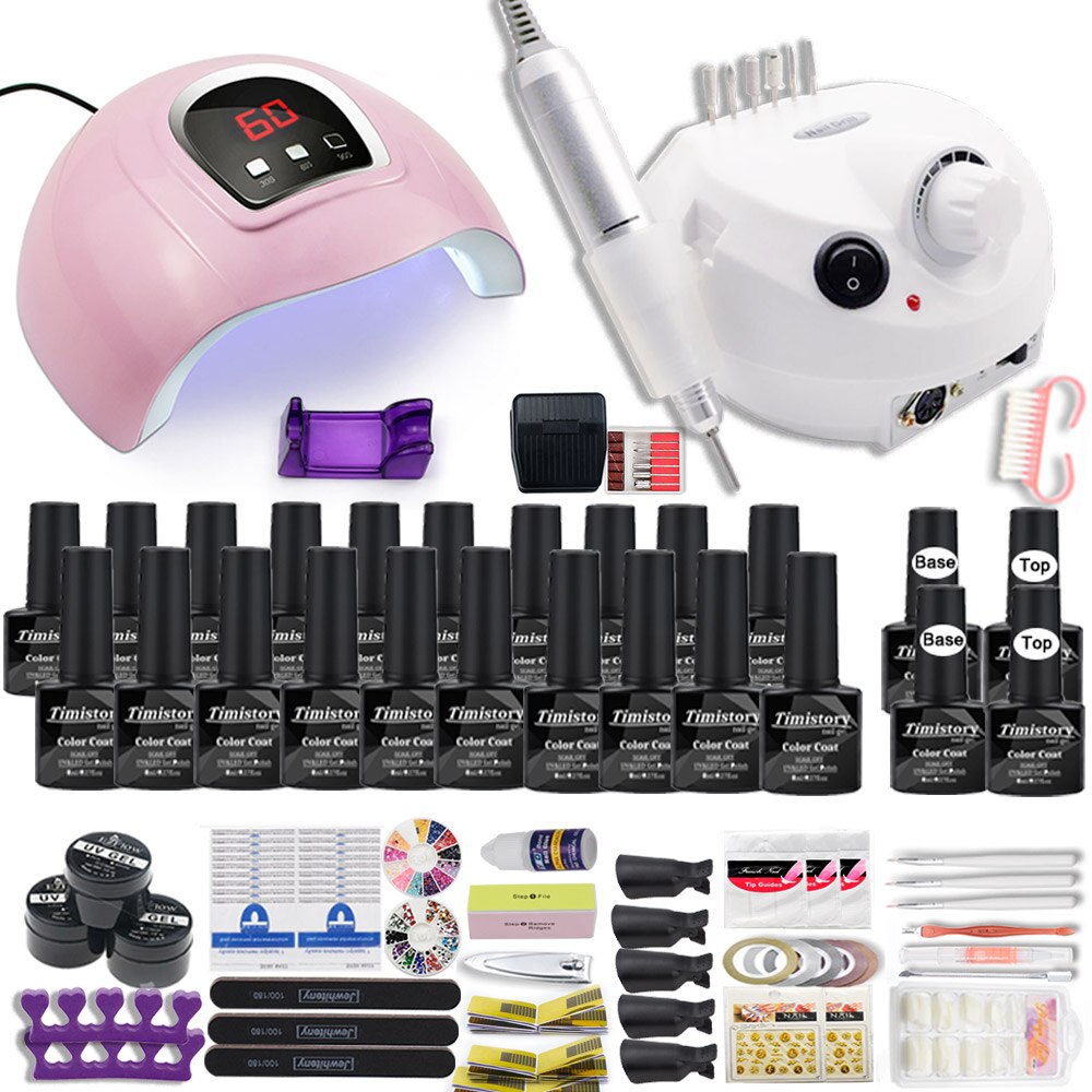 UV LED Lamp Nail Set Acrylic Kit 40&20 Colors Nail Gel Polish Manicure Set With 35000/20000 RPM Nail Drill Machine Nail Art Tool: X4-20GEL-202