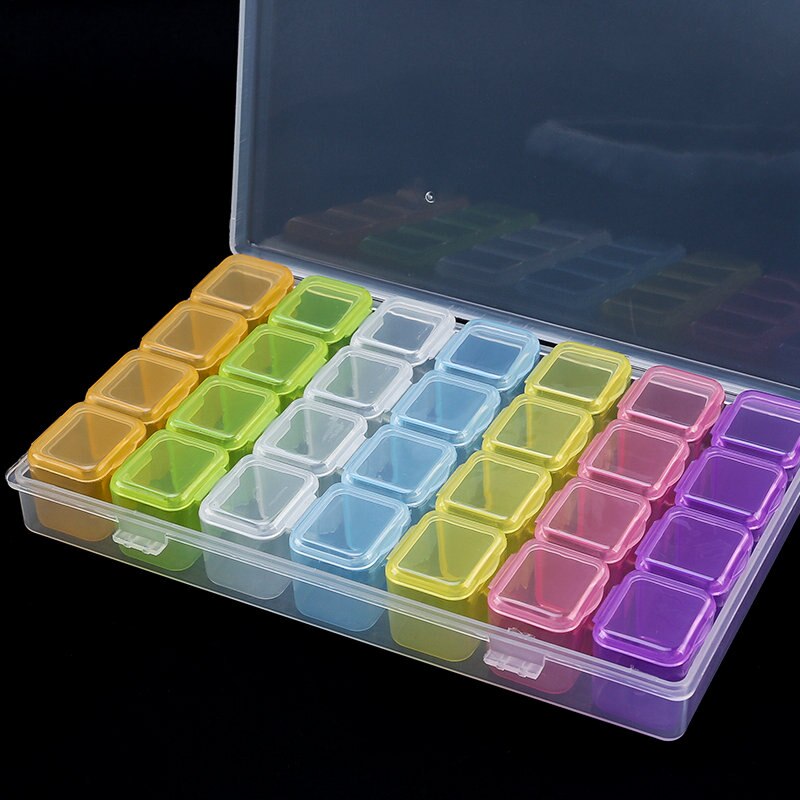 Caja de almacenamiento de plástico para joyería, contenedor rectangular de 28 ranuras, 17,5x10,7x2,7 CM, cuentas de diamantes de imitación, píldoras, pendientes