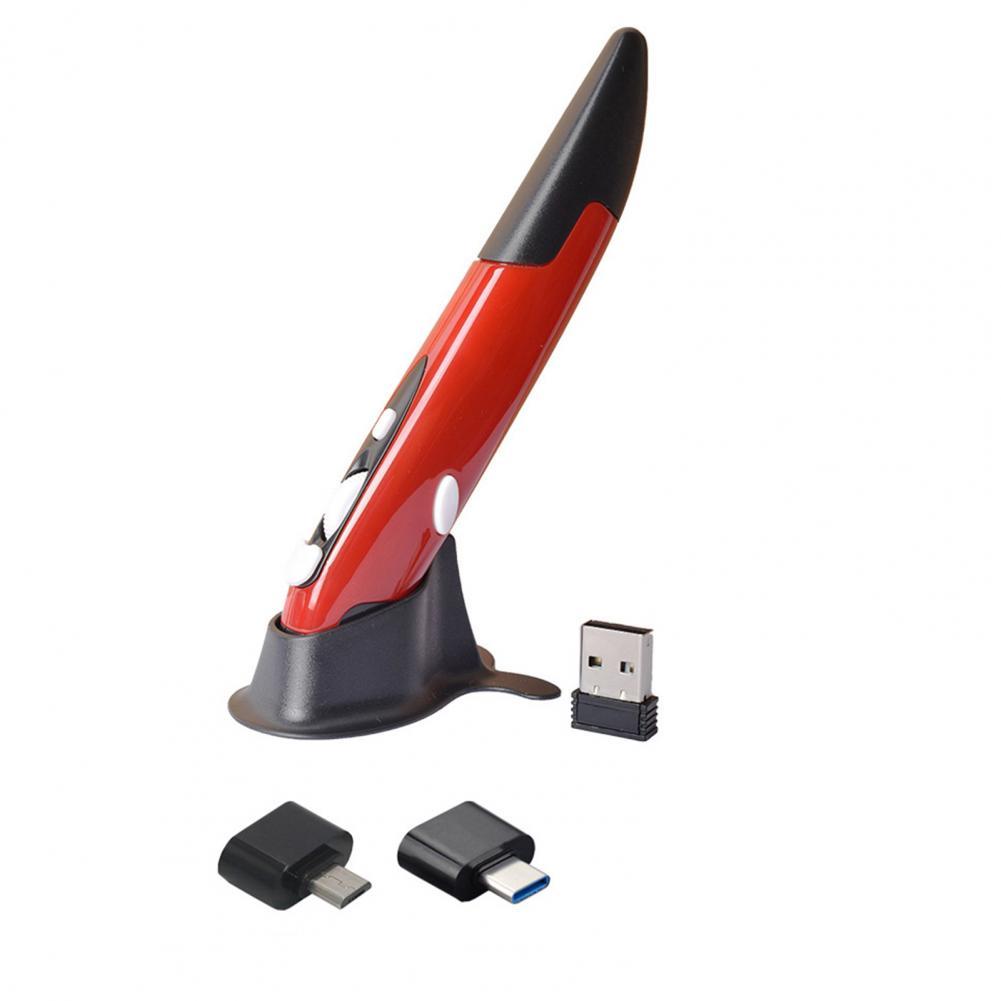 2.4Ghz Wireless Pen Mouse 800/1200/1600 DPI Vertical Optical Pen Mouse Pen-Shaped Wireless Optical Stylus Pen Mouse for PC: Red