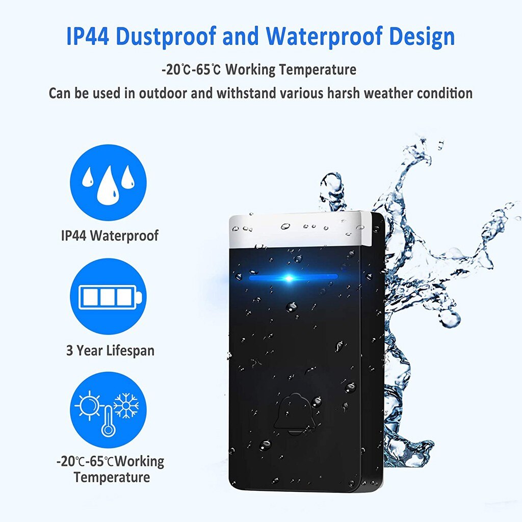 Wireless Waterproof Doorbell Electronic Chime Kit With 2 Plug-in Home Intelligent Door Bell Chime Wireless Doorbell#0818G30