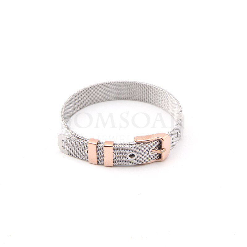 Somsoar smykker mesh stianless steel armbånd mesh sølvfarvede/guld/rosaguld armring pasform gør-det-selv skyde charms
