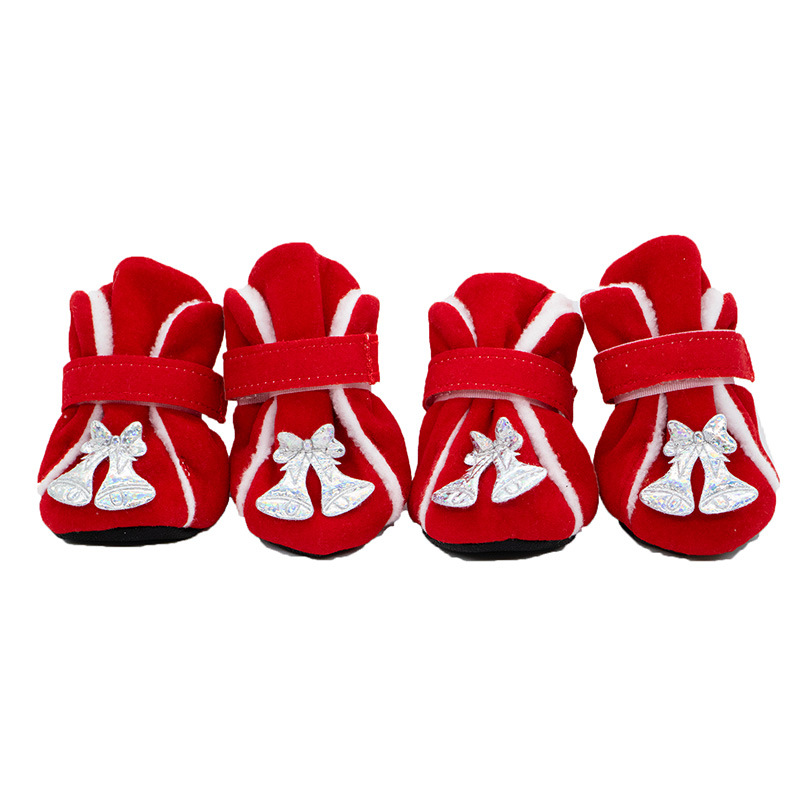 Winter Warm Dog Schoenen Kerst Huisdier Schoenen Voor Kleine Hond Schoenen Anti-Slip Rode Hond Laarzen Voor Teddy Chihuahua: Bells / L