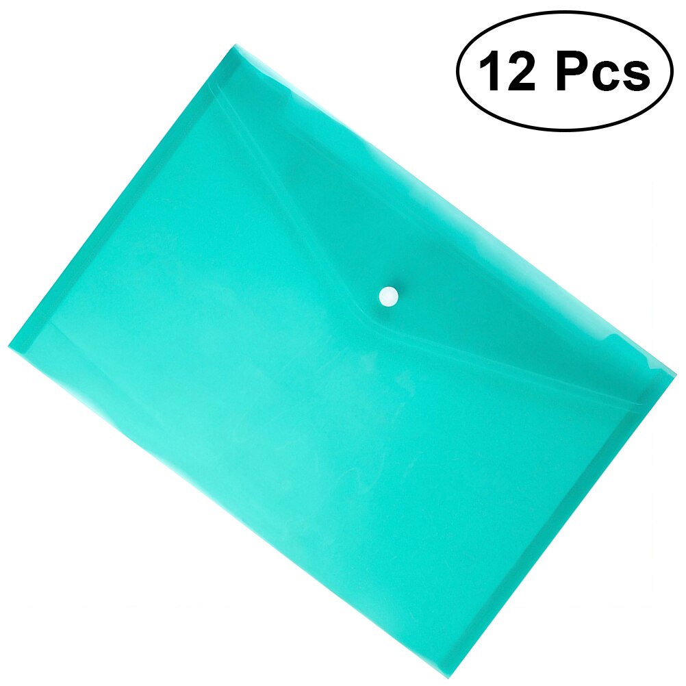 12 Pcs Envelope File Document Folder Clear Document Envelope Organizer with Snap Button(Blue): Light Green