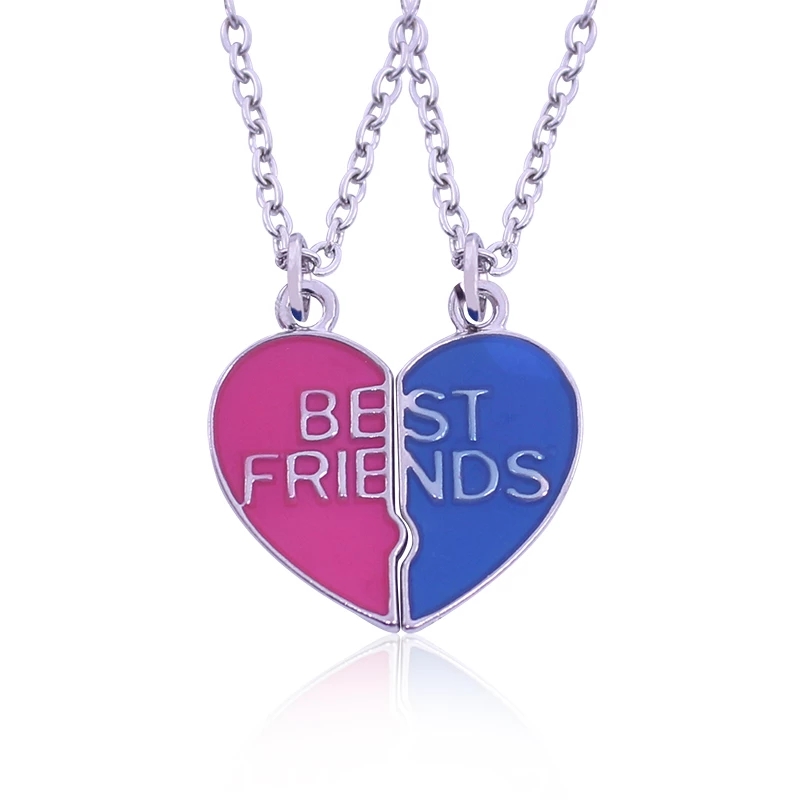 Paar Roze Blauw Hart Gebroken Beste Vrienden Ketting Hanger Ketting BFF Vriendschap Leuke Sieraden Cadeaus Voor Kinderen 2 stks/set