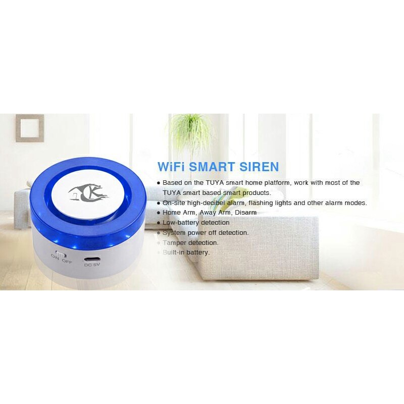 WiFi Wireless Siren Home Security WiFi Alarm Smart Siren Tuya Compatible with Alexa/Google Home EU Plug