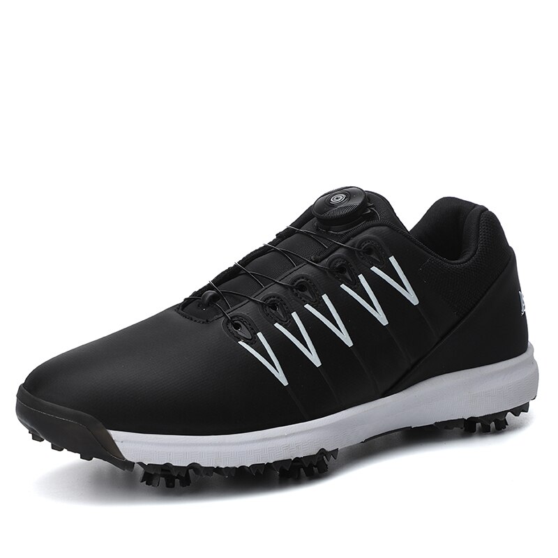 Original golf herrskor snabb snörning läder sportskor anti slip herr golf sneakers märke f sko gym sneakers big boy: Svart / 11.5