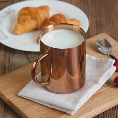 Tasse en acier inoxydable plaqué cuivre, double couche, tasse à café et lait avec poignée