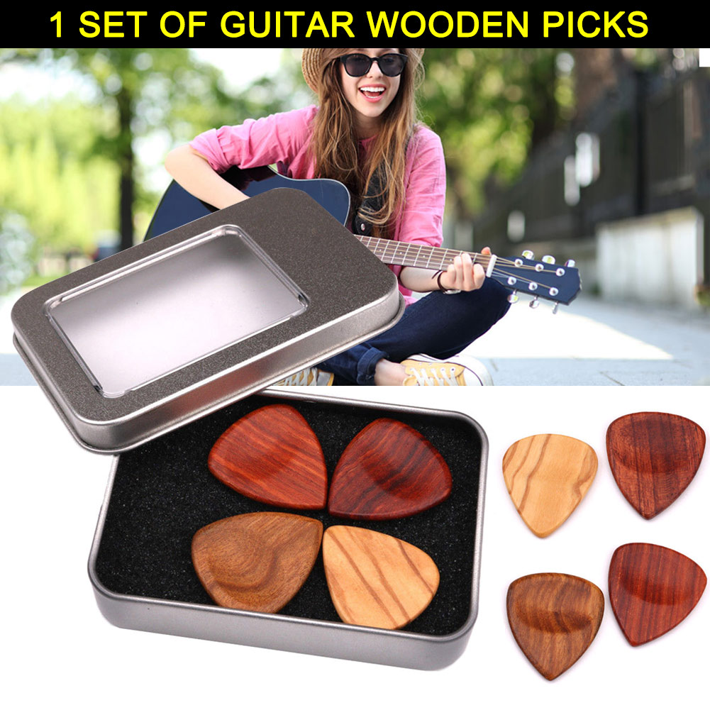Guitar picks 1 æske træ plektre picks med opbevaringskasse guitar bas banjo plekter mediator tilbehør til musikinstrumenter