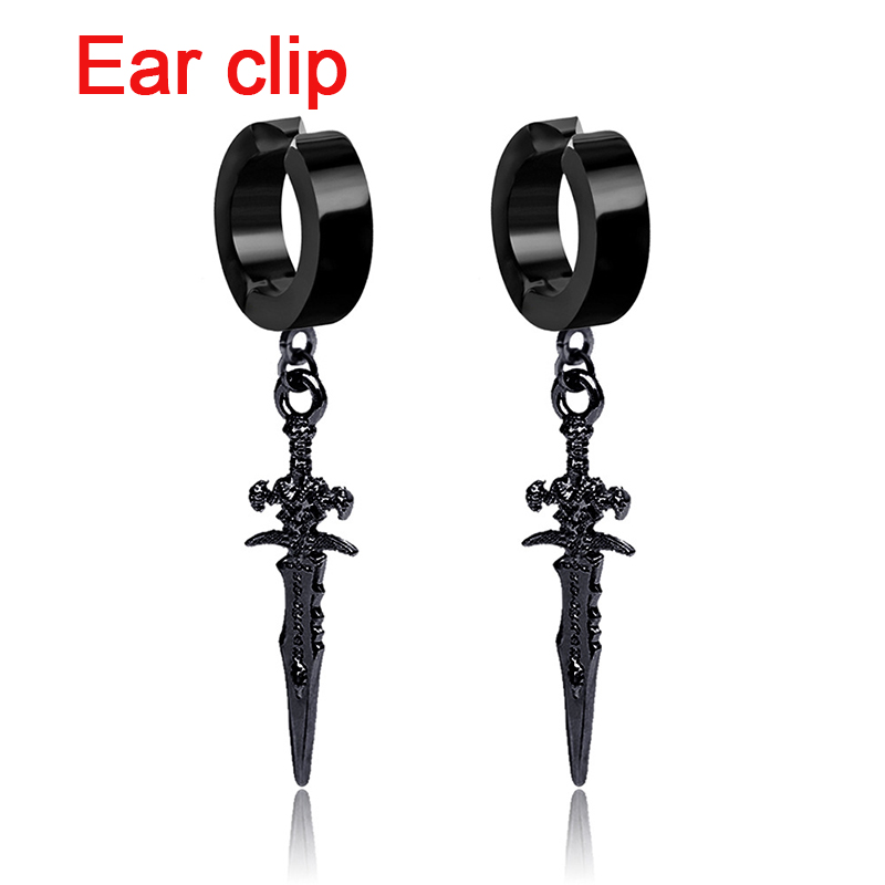 Pop Punk Zwaard Hanger Oor Clip/Gesp Oorbellen voor Mannen/Vrouwen Rvs Vintage Dolk Gothic Cool Party sieraden: VERMEIL