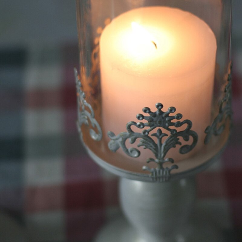 Portavelas Vintage, soporte cuadrado, candelabro, Base metálica, artesanía, velas grandes de vidrio, soportes para velas de boda, decoración de escritorio