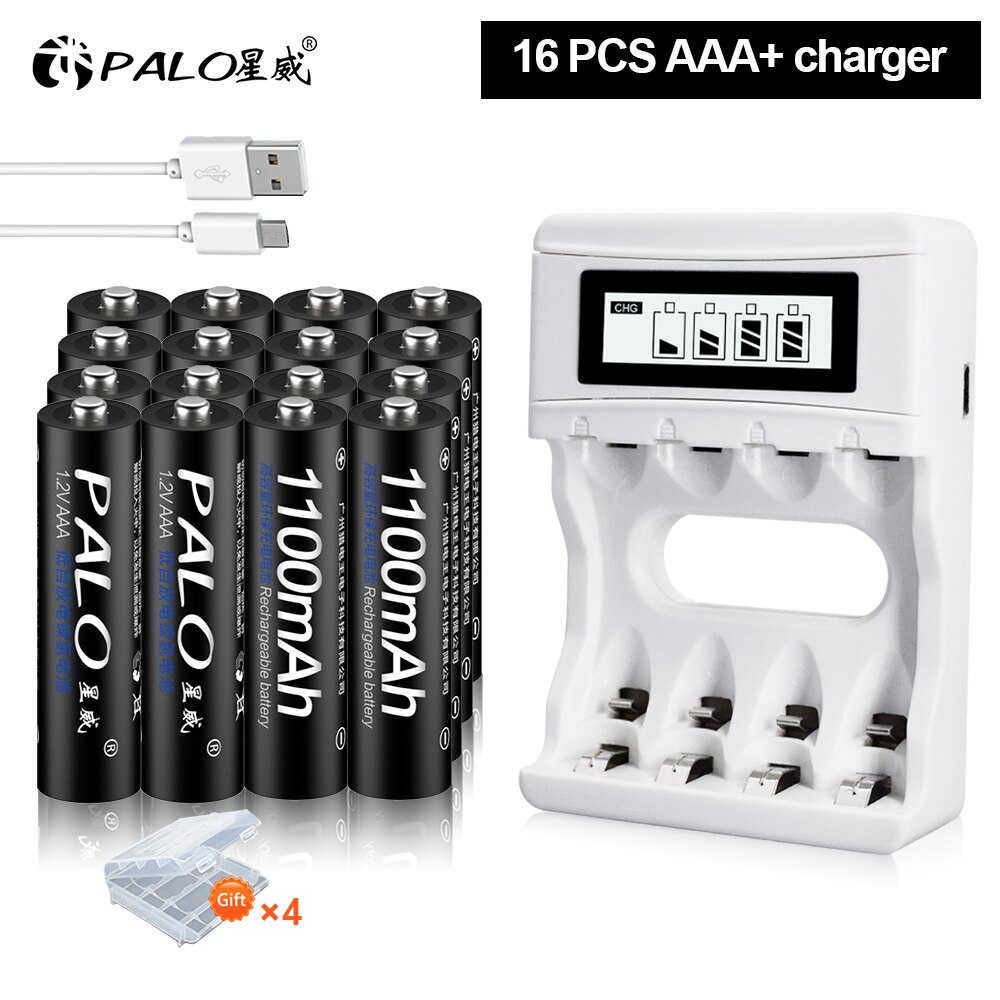 Palo 4 - 16 piezas 1100mah AAA batería recargable 1,2v Nimh AAA batería recargable 3a batería recargable AAA: 16AAA and charger