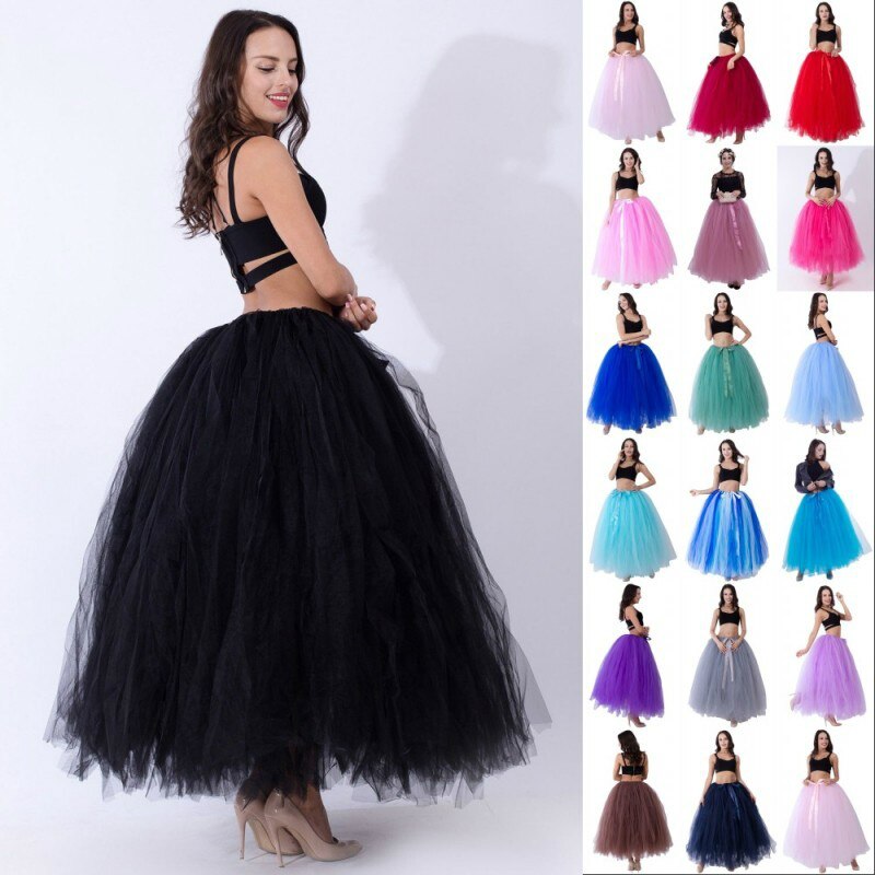 Schwarz Hoopless Lange Petticoat Hochzeit Krinoline Ballkleid Unterrock Schichten Tüll Rock Frau Erwachsene Tutu Braut Zubehör