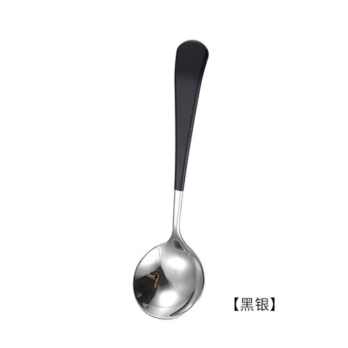 Tesked. kaffesked. sked i rostfritt stål. barns soppsked. rör efterrätt sked. hemsked: A021 svart och silver