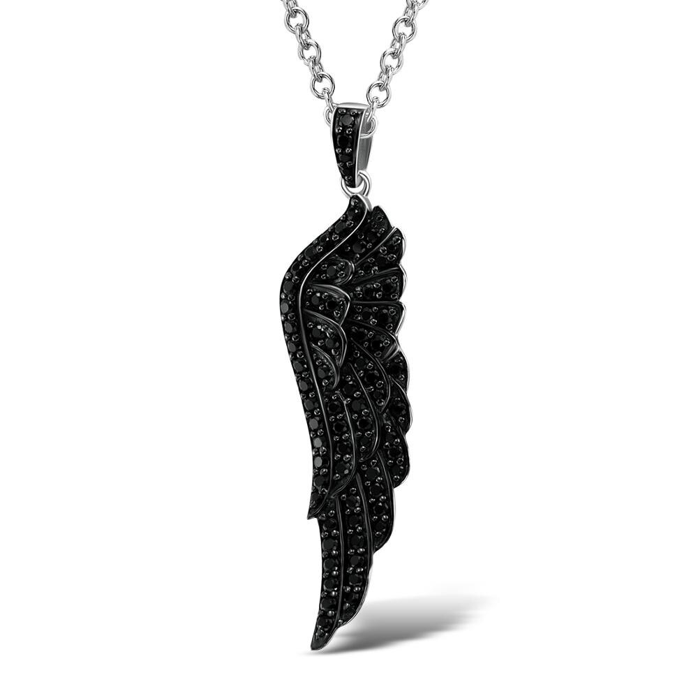 SANTUZZA 100% 925 Sterling Silver Pendant For Women Shiny Black Spinel Angel Wings Trendy Party Jewelry