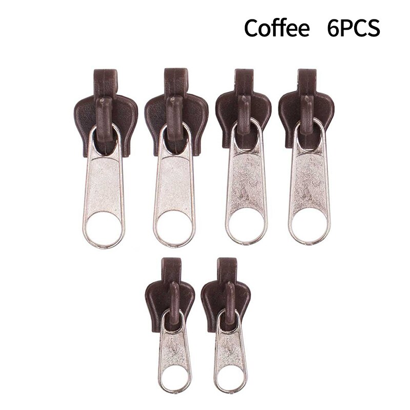 6Pcs/Set DIY Tools Universal Instant Fix Zipper Repair Kit Replacement Zip Slider Teeth Zippers For Sewing Clothes: No packaging Coffee