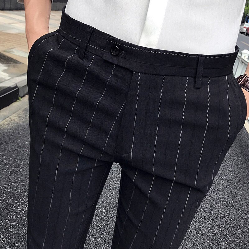 Pantalones de de negocios informales para hombre, traje ajustado con Perfume para hombre, pantalones nuevos de , traje a rayas, pantalones de traje para hombre