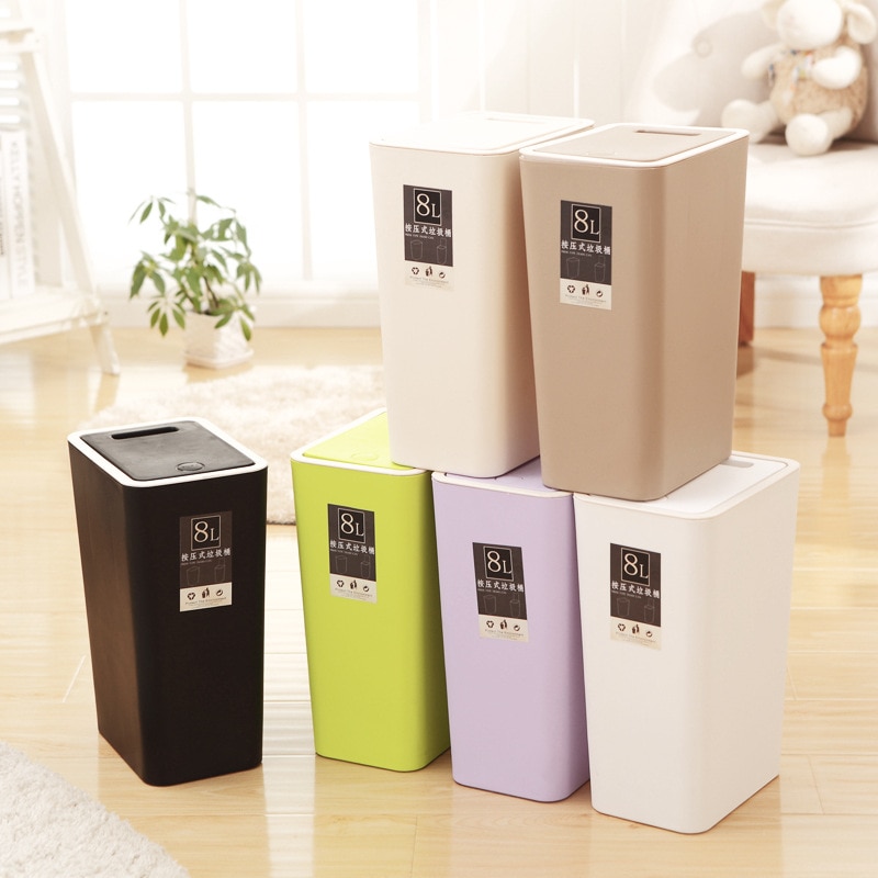 Thickened Plastic Waste Bins Pressure Cover Compression Toilet Home Living Room Decoration Large Trash Cans 8L/12L
