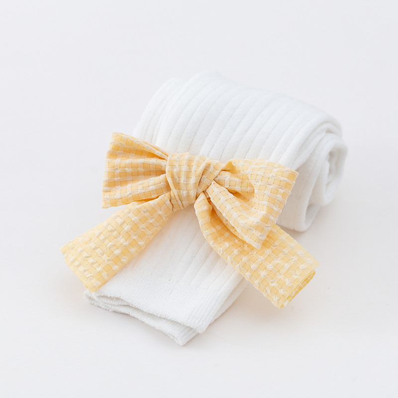 Mallas de algodón con lazo para niña, pantalones de otoño, pantalón de niña pequeña, tejido, Primavera: White / XS(70-82CM)