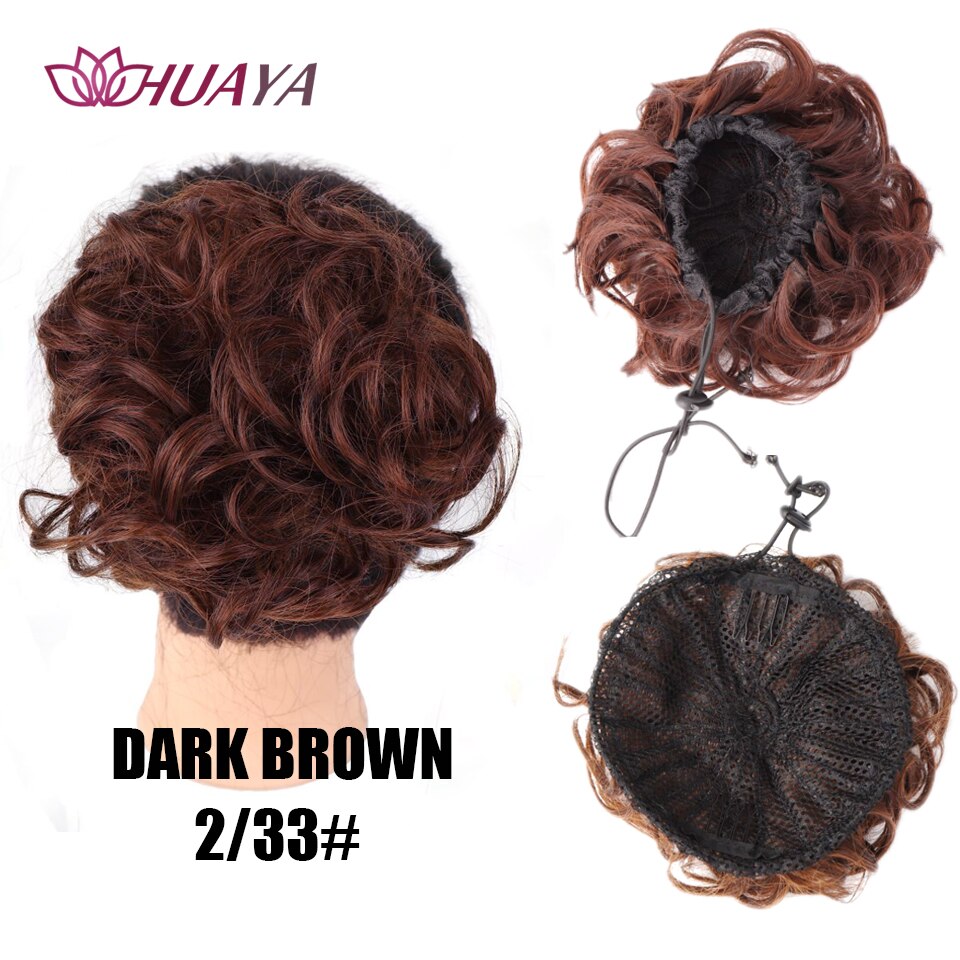 HUAYA Synthetic Short Wavy Chignon for Women 2 Plastic Comb Clip in Hair Extensions Elastic Rubber Band Bun Hair Accessories: 589-2-33