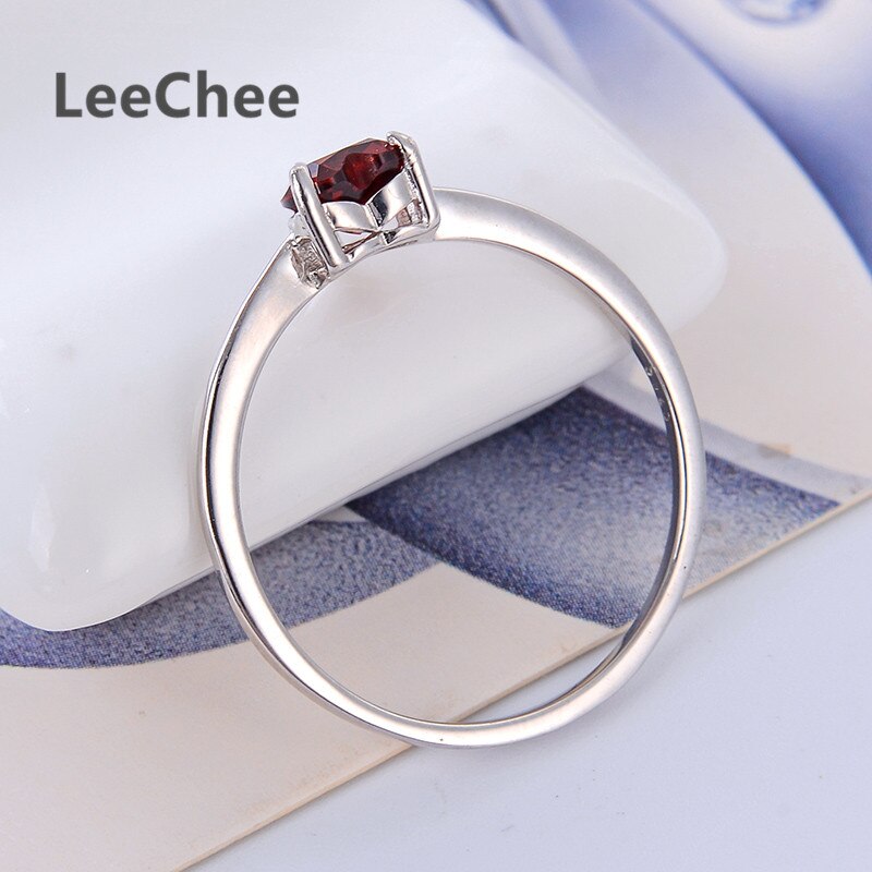 LeeChee 100% Natürliche Granat Ring 925 Sterling Silber Weinrot Edelstein FineJewelry für Frauen 0,5 ct Birthstone Herz-Förmigen