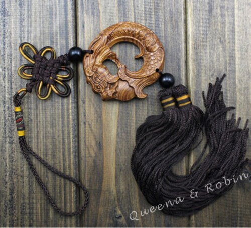 Estatua de madera de dragón chino tallado de carpa, colgante de coche, amuleto, escultura de madera artesanal