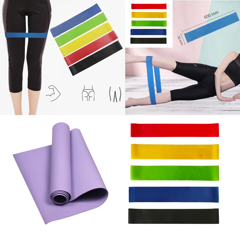 Premium Yoga Mat Pad Resistance Bands Loop Set Gym Exercise Fitness Butt Lift