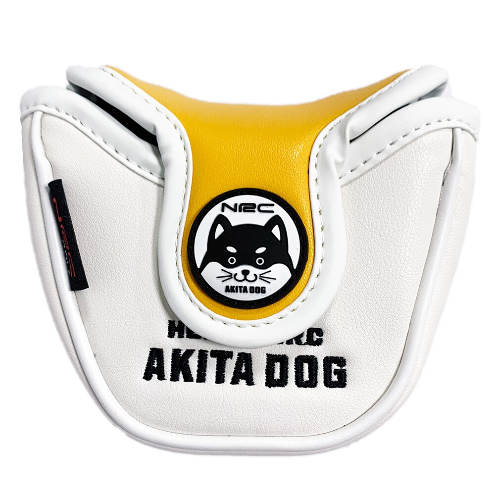 Putter Cover Leuke Akita Golf Headcover Voor Mallet Putter Pu Leer Magnetische Sluiting Golf Club Head Protector