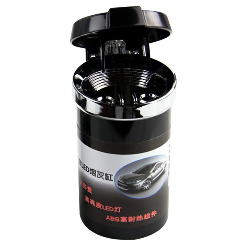 Auto-asbak met led-verlichting, opbergbeker voor auto-asbak met deksel, auto-interieurbenodigdheden: Zwart