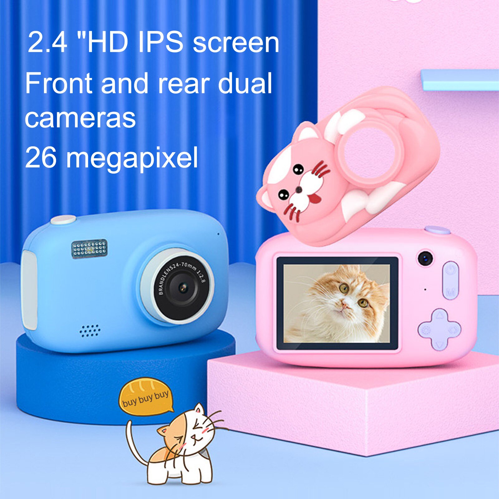 Christmas Children 2600W HD Digital Camera Cute Cartoon Bear Shape 2.4 Inches IPS Screen Mini Camera Toy For Kids