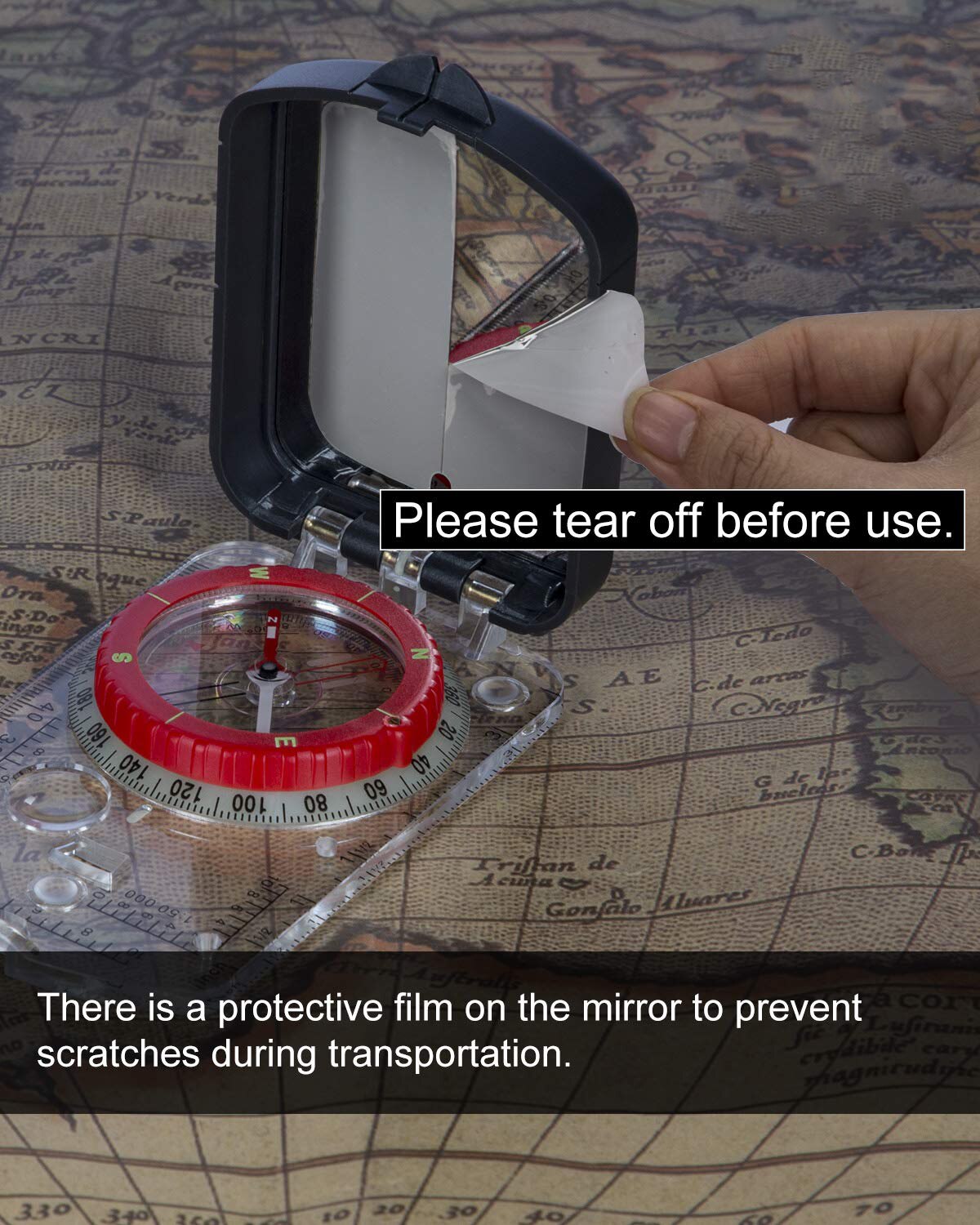 Orienteering Map Compass -Sighting Mirror Compass with Adjustable Declination,Clinometer and LED light for Hiking, Camping