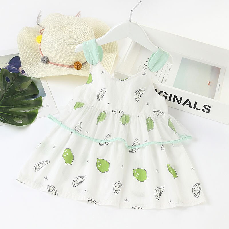 Baby pige kjole citron print sommer spædbørn småbørn pige bomuld citron kjole ærmeløs vesti vestido nyfødt baby tøj