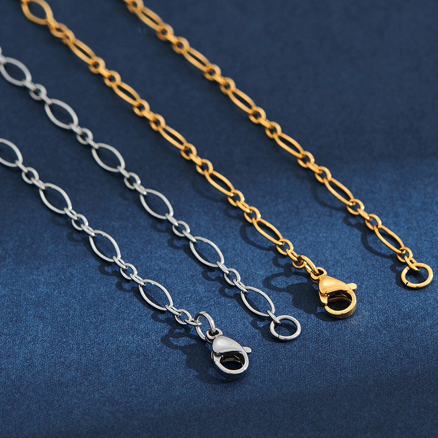 Collana a catena con anello in acciaio inossidabile da 3.5mm per donna e uomo colore oro e argento lunghezza 14 "-30"
