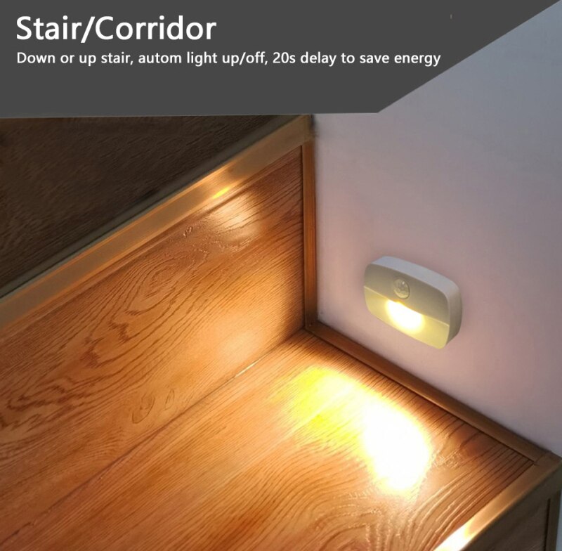 5pcs Wireless PIR Motion Auto Sensor LED Night Lights Hallway Closet Stair Room Lamps