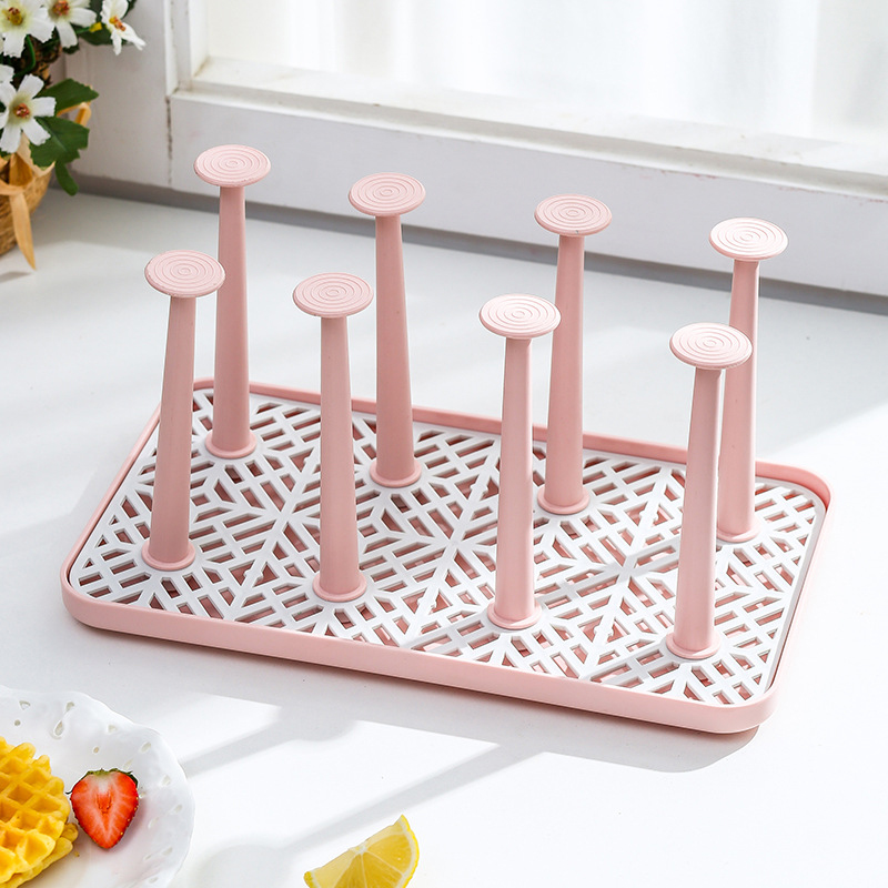 Cup Drying Rack Stand Glass Cup Drainer Holder Detachable Tea Cups Dish Drying Rack Storage Tray Organizer Kitchen Organizer: Pink S