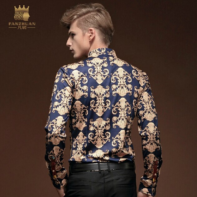 Chemise à manches longues pour homme, haut de luxe, style baroque, baroque, Prince Royal, imprimé Floral, vintage, pour Cocktail