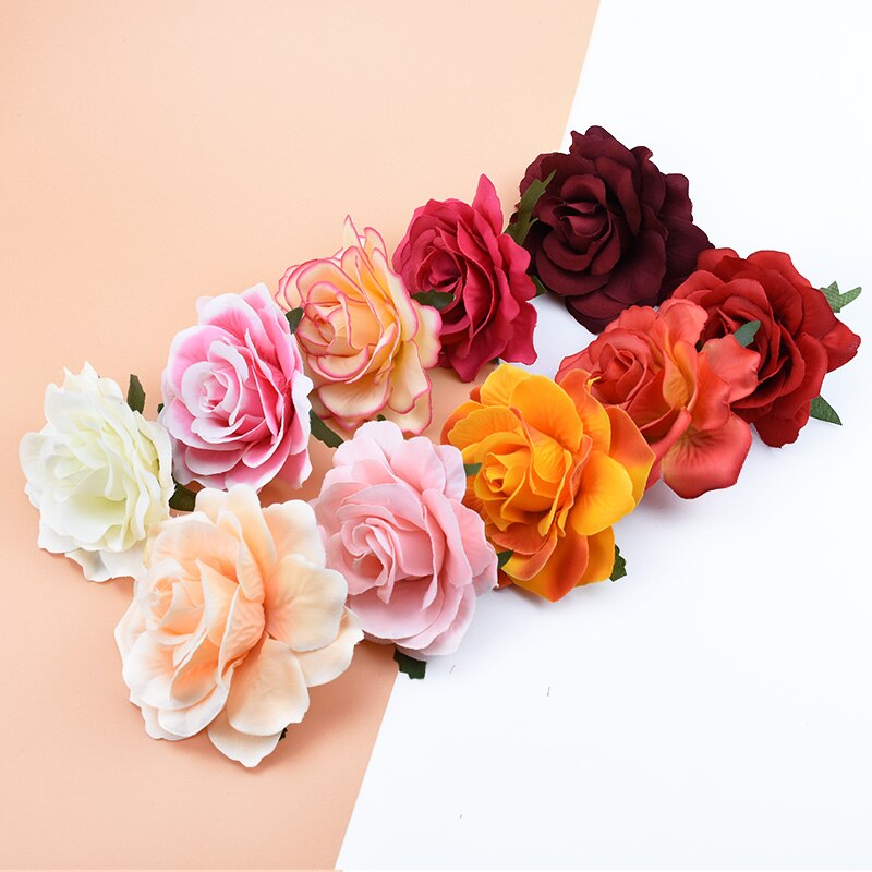 10 stk kunstige blomster til hjemmet bryllup dekoration julekrans brud broche diy håndlavet æske silke roser blomstervæg