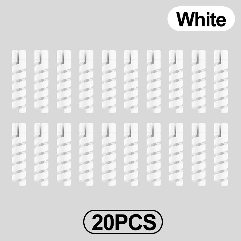 Zabezpieczenie kabla ładującego do telefonów uchwyt na kabel oplot na kable klip do myszy przewód ładowarki USB zarządzanie organizer do kabli: A 20Pcs-White