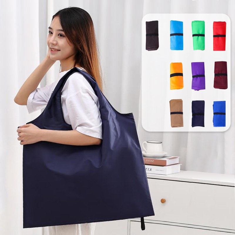 Bolsa de compras plegable ecológica grande, bolso de hombro portátil reutilizable para viajes, comestibles, bolsa de comestibles simple de color sólido