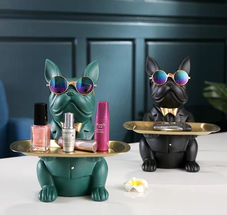 Bandeja de almacenamiento para llaves de Bulldog, bandeja para llaves de puerta, estilo nórdico, decoración para el hogar con personalidad