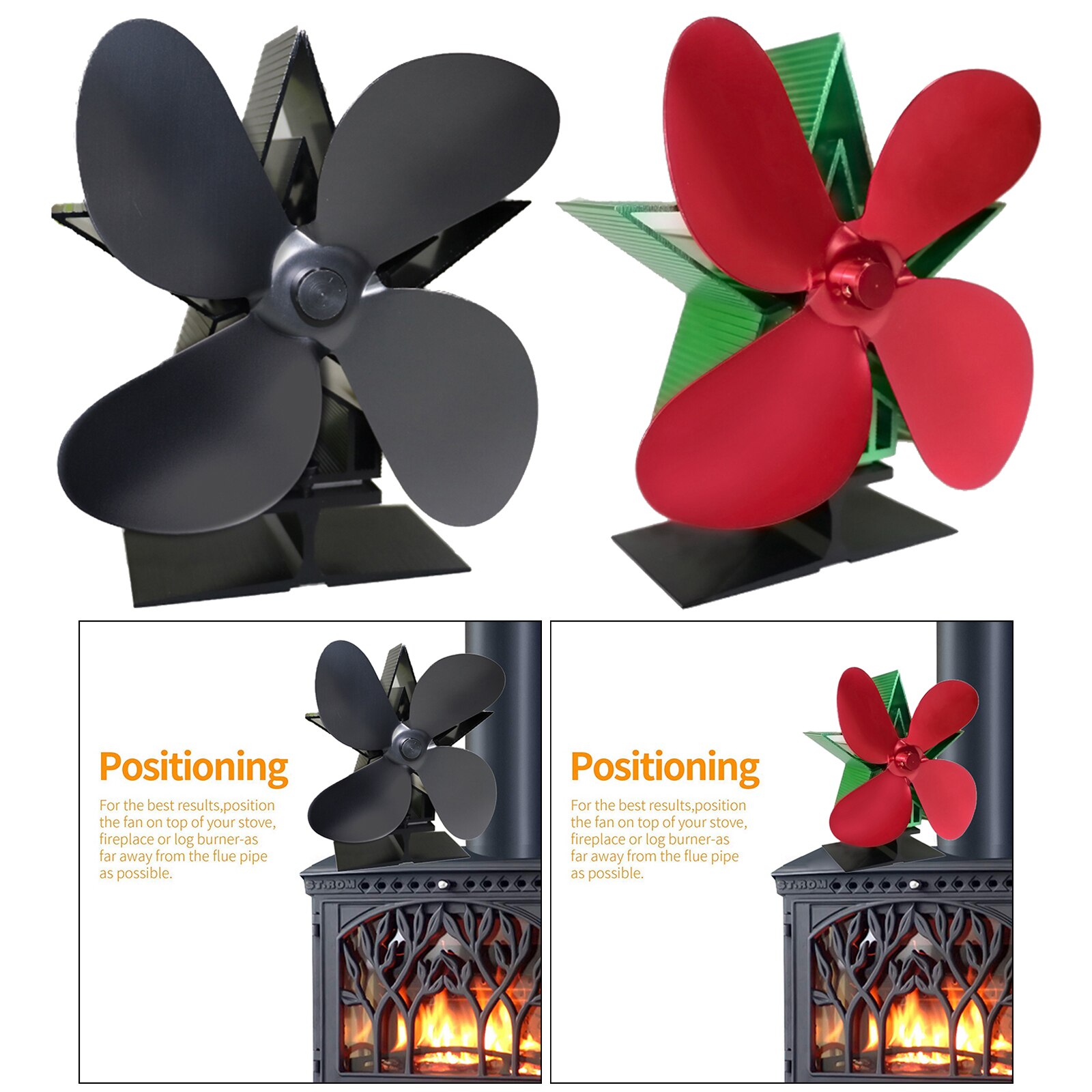 Stove Top Fan Fireplace, Wood Log Burner 4-Blade Heat Powered Silent Fan