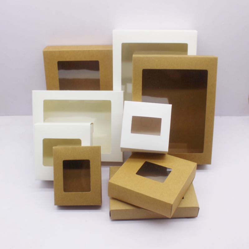 10 stücke DIY paket mit fenster weiß/kraft weihnachten box kuchen Verpackung Für Hochzeit home party muffin verpackung box