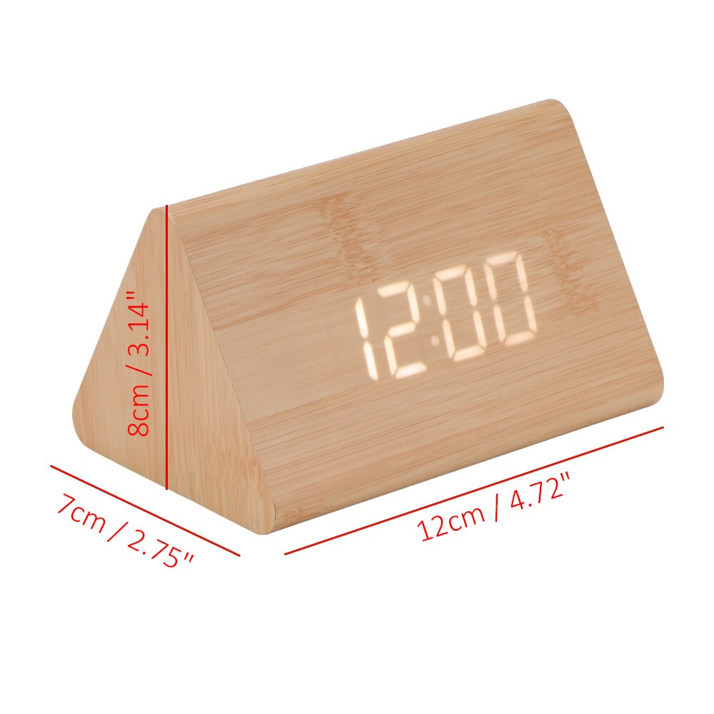 Digital Thermometer Holz LED Alarm Uhr Hintergrundbeleuchtung Stimme Kontrolle Holz retro glühen Uhr Schreibtisch Tabelle leuchtend Alarm Uhren: Dreieck Gelb