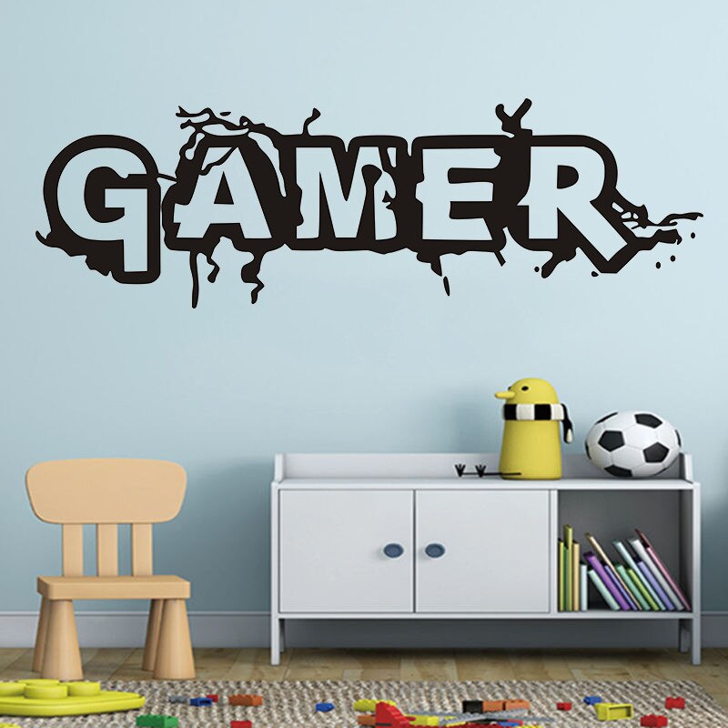 Gamer crack wall sticker for kids Room Bedroom Background Decorative Painting Paper poster Removable Carved Stickers