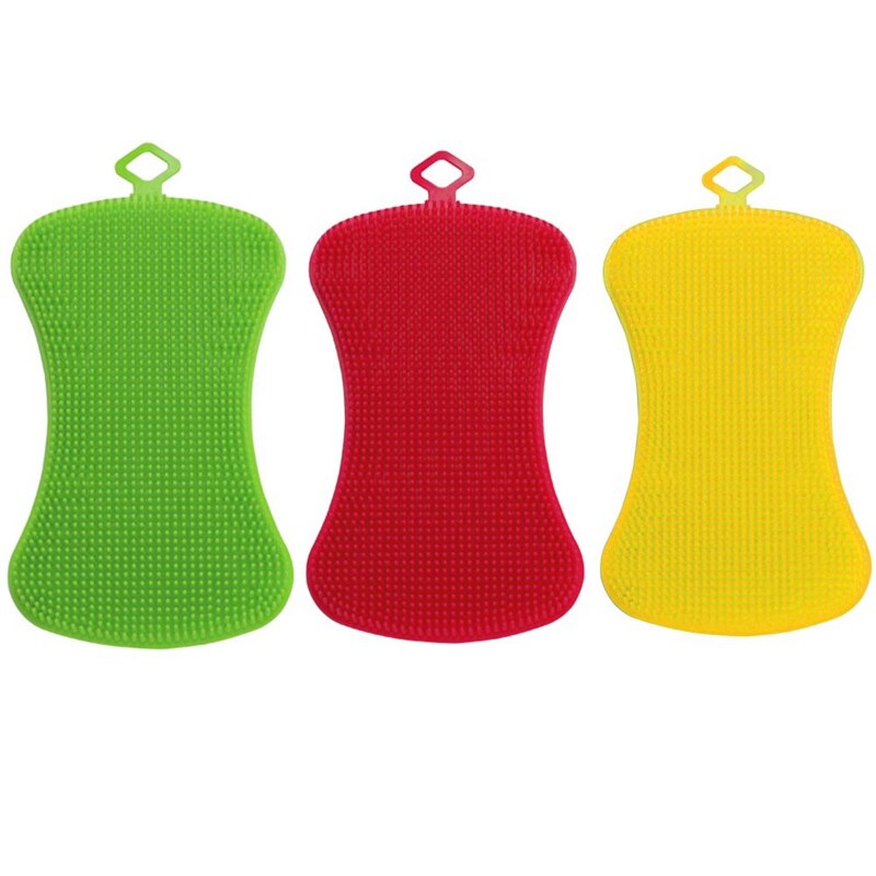 3Pcs/set Silicone Dish Washing Sponge Scrubber Kitchen Cleaning Antibacterial Tool Dish Bowl Cleaning Brush Scouring Wash Pad