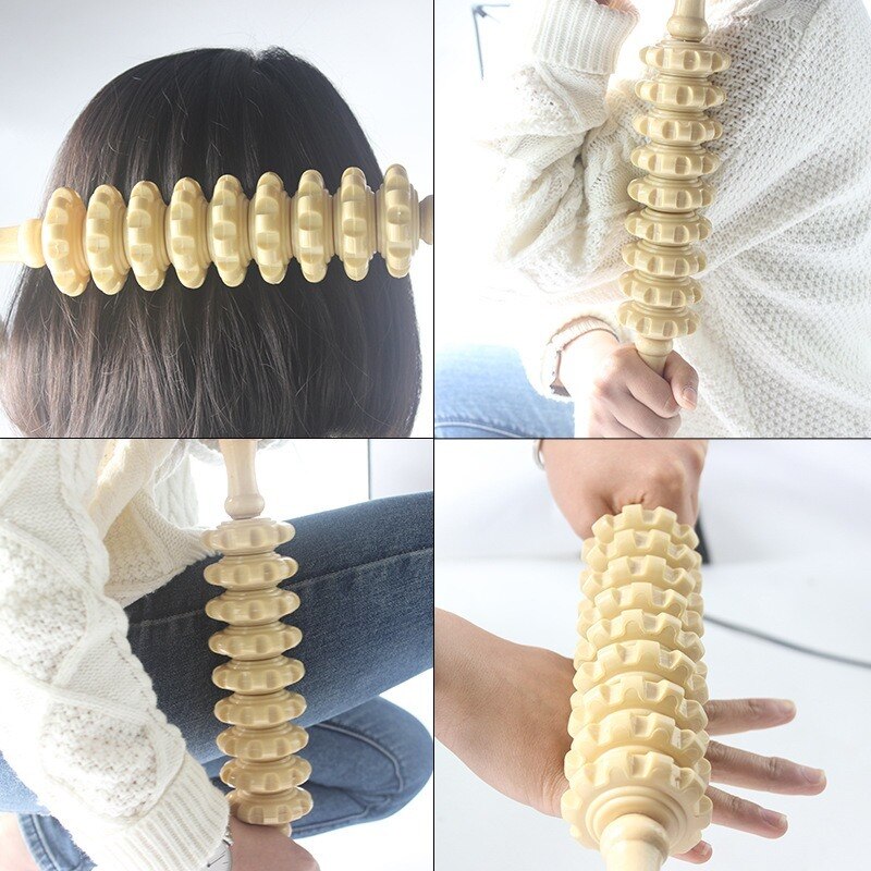 Portable Wood Massage Roller Cellulite Burn 9 Wheels Wooden Hand Massager Roller Reducing Soreness Fitness Body Care Therapy