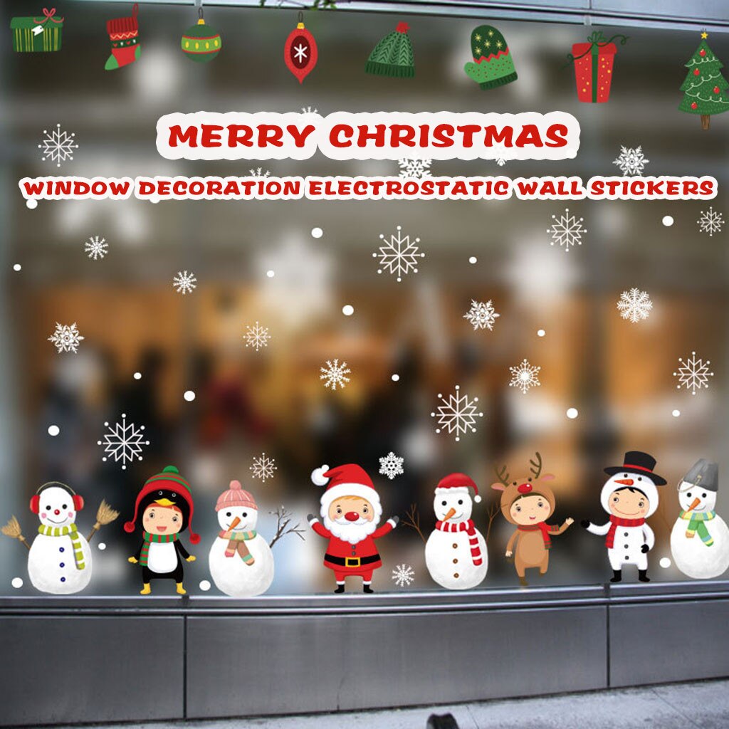 Christmas Cartoon Window Stickers Snowflake Electrostatic Sticker Kids Room Wall Decals Decoration For Year Wallpaper