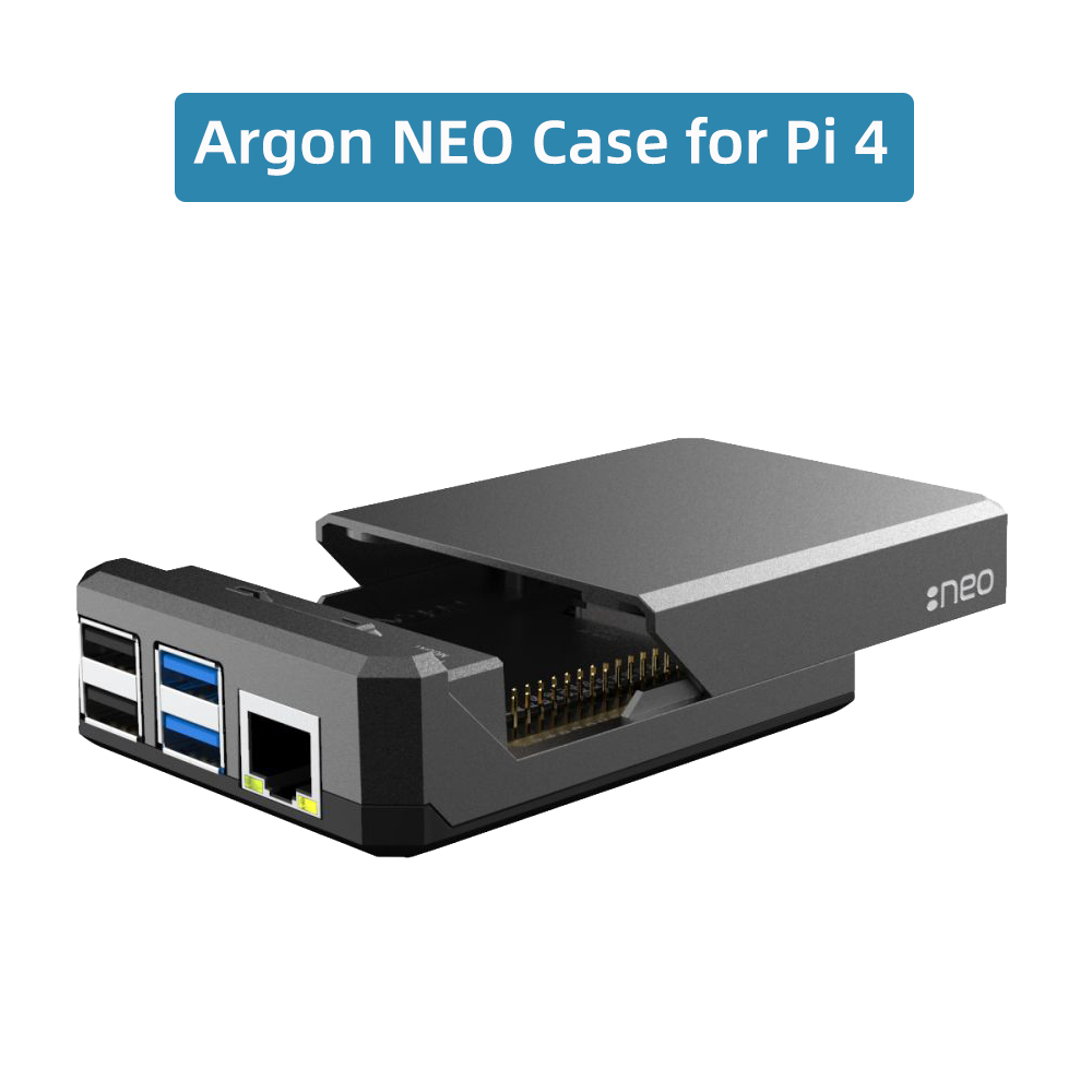 Argon NEO Raspberry Pi 4 Case Aluminum Metal Shell Sliding Magnetic Cover Passive Cooling Silicon Heat Sink for RPi Model 4B