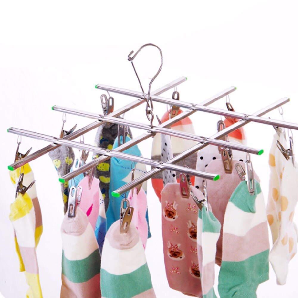 Winddicht Wasgoed Sokken Handschoenen Kleerhanger Inklapbare Rvs Opknoping Rack 20 Wasknijper Drogen Rekken Outdoor C42