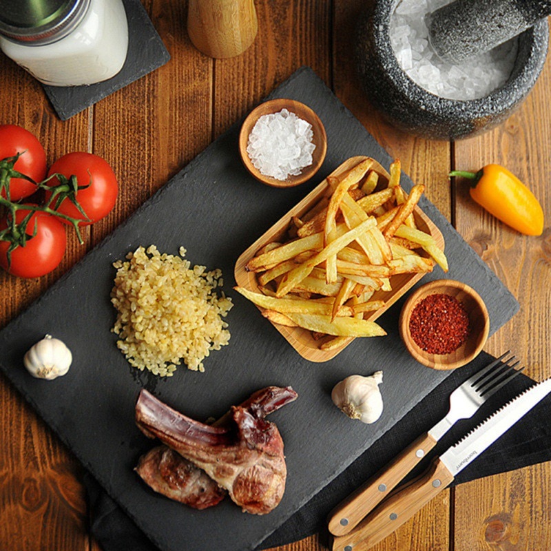 1Pcs Slate Stone Coasters Square Black Natural Edge Stone Drink Mat Serving Pad Plate For Home Bar Kitchen Tableware