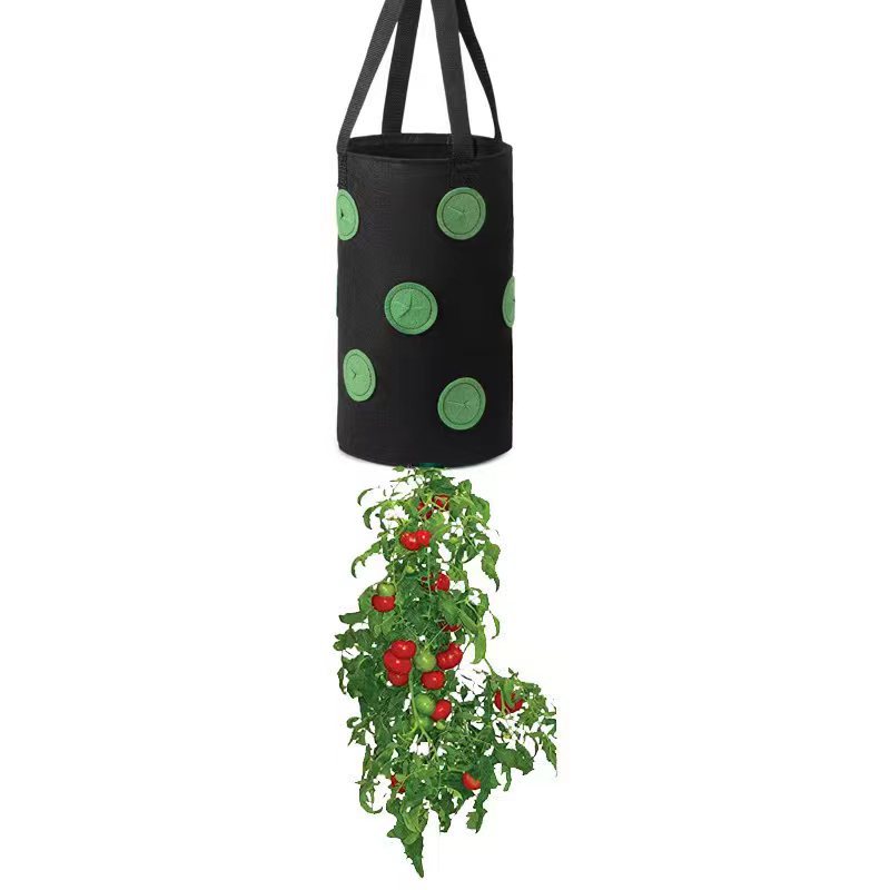Bolsa de cultivo de tomate colgante de fieltro multifunción con 13 agujeros, macetero de fresa, verduras, flores, bolsas de cultivo de plantas, maceta de jardín: Negro